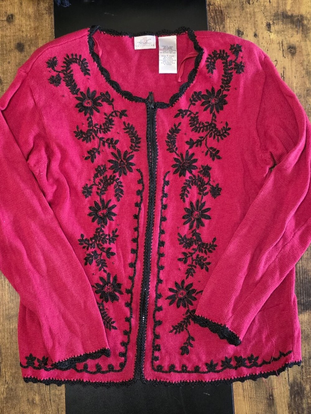 Kathie Lee Pink Embroidered Zip Front Cardigan